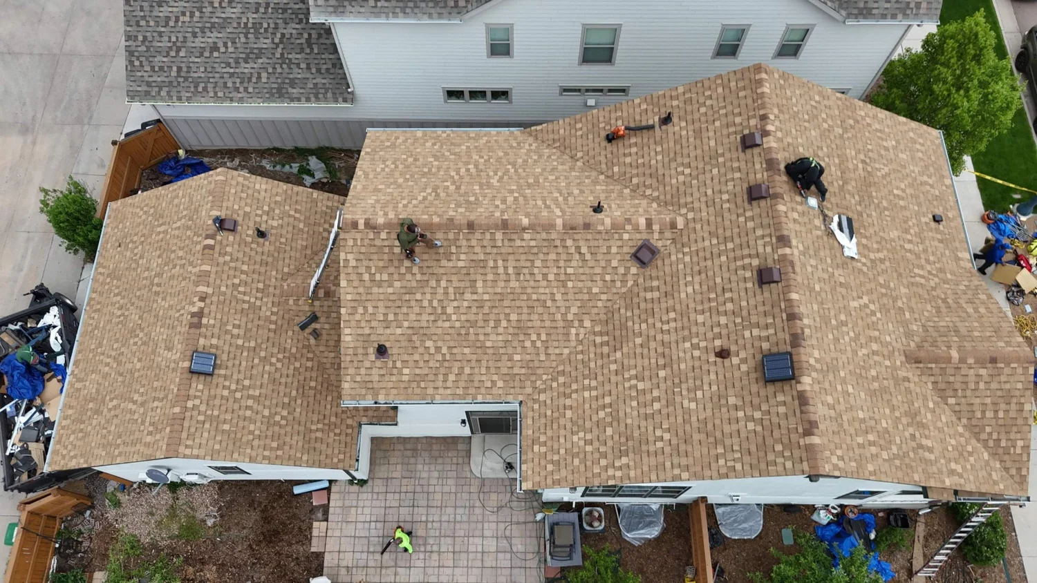 Aerial view of a finished roof